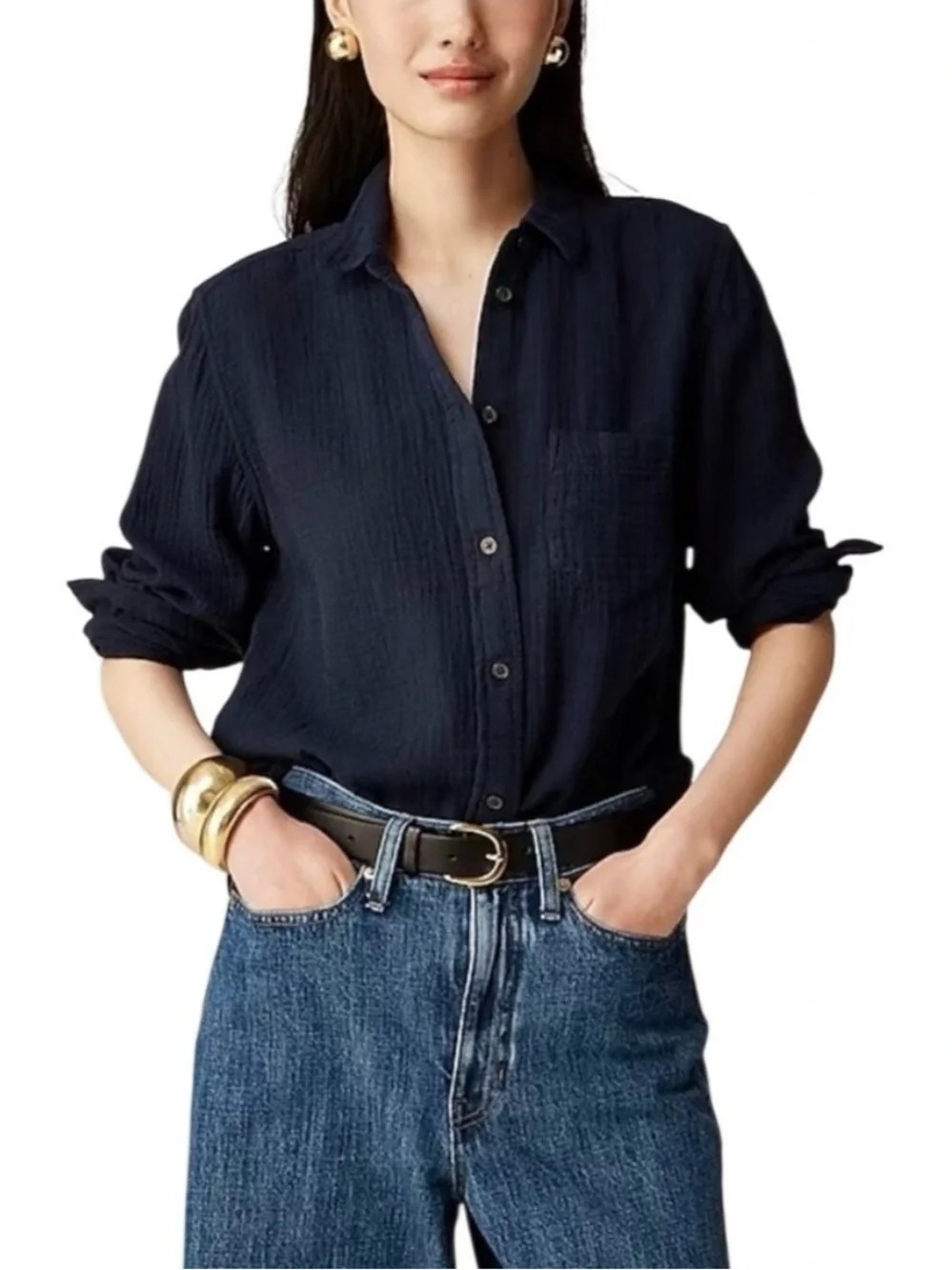 J.Crew Garçon Classic Double-Gauze Button Down Color Black Size 16